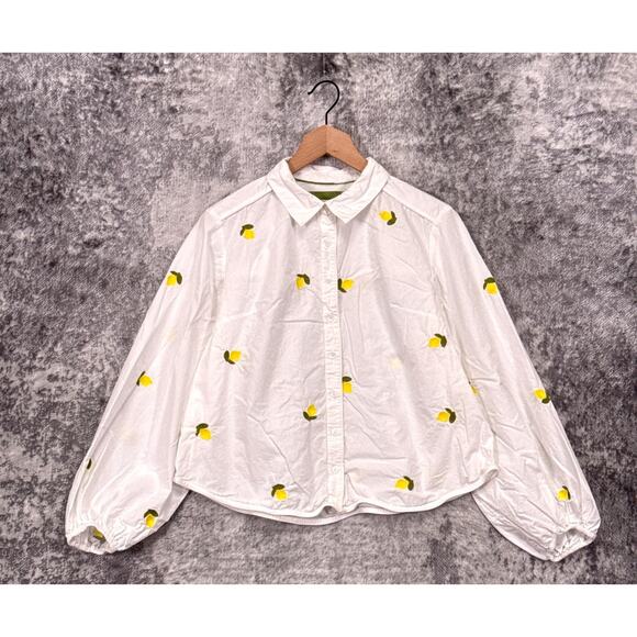 Maeve Tops - Anthropologie Shirt Medium Womens Maeve White Lemon Embroidered Button Down